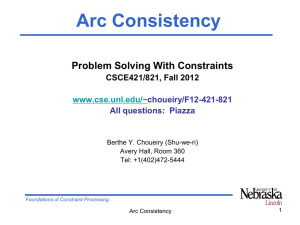 Arc Consistency Problem Solving With Constraints CSCE421/821, Fall 2012 www.cse.unl.edu/~