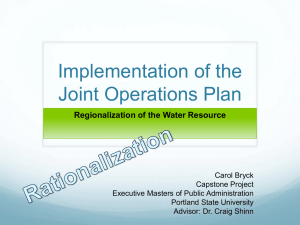 Implementation of the Joint Operations Plan Regionalization of the Water Resource