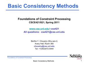 Basic Consistency Methods Foundations of Constraint Processing CSCE421/821, Spring 2011 www.cse.unl.edu/~