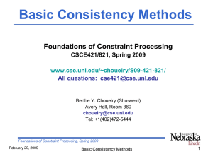 Basic Consistency Methods Foundations of Constraint Processing CSCE421/821, Spring 2009 www.cse.unl.edu/~choueiry/S09-421-821/