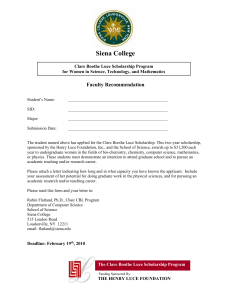Siena College Faculty Recommendation Clare Boothe Luce Scholarship Program