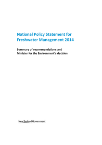 National Policy Statement for Freshwater Management 2014 Summary of recommendations and