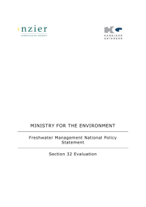 MINISTRY FOR THE ENVIRONMENT Freshwater Management National Policy Statement Section 32 Evaluation
