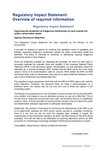 Regulatory Impact Statement: Overview of required information Regulatory Impact Statement