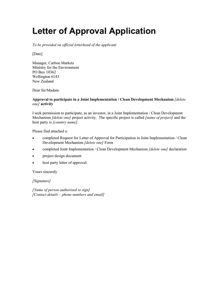 Letter of Approval Application