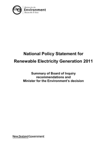 National Policy Statement for Renewable Electricity Generation 2011 recommendations and