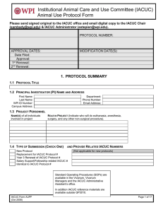 Institutional Animal Care and Use Committee (IACUC) Animal Use Protocol Form