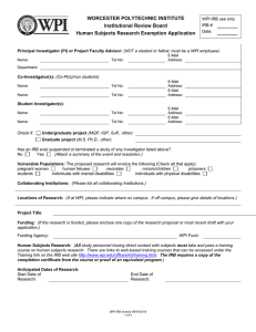 WORCESTER POLYTECHNIC INSTITUTE Institutional Review Board Human Subjects Research Exemption Application