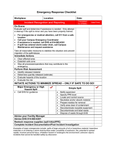 Emergency Response Checklist Incident Recognition and Reporting  Workplace: