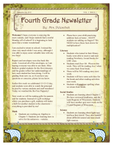 Fourth Grade Newsletter By:  Mrs. Peleschak