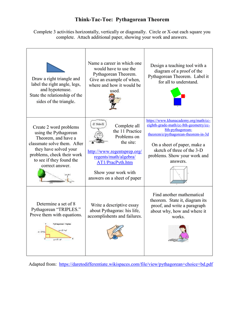 Think-Tac-Toe: Pythagorean Theorem With Regard To Pythagorean Theorem Word Problems Worksheet