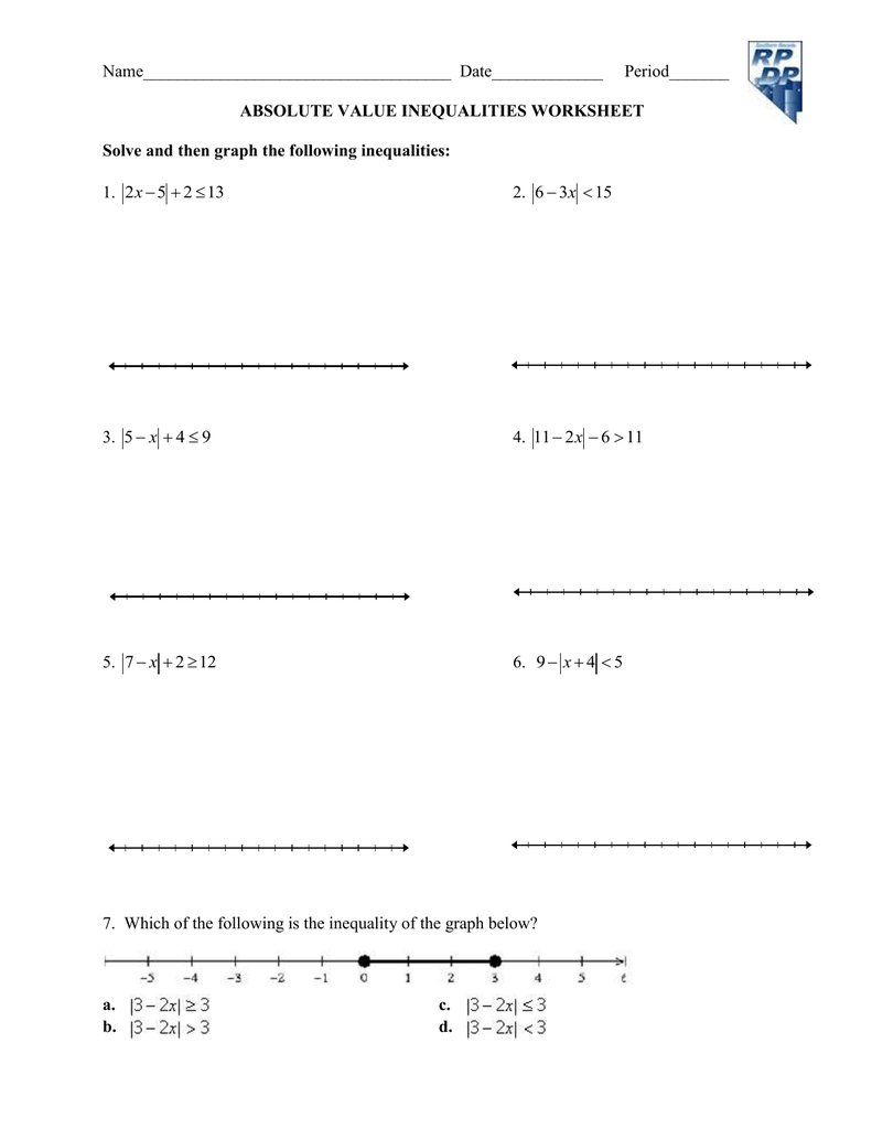 Name____________________________________ Date_____________ For Absolute Value Inequalities Worksheet Answers