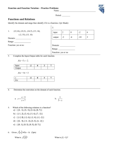 Functions and Relations Function and Function Notation – Practice Problems