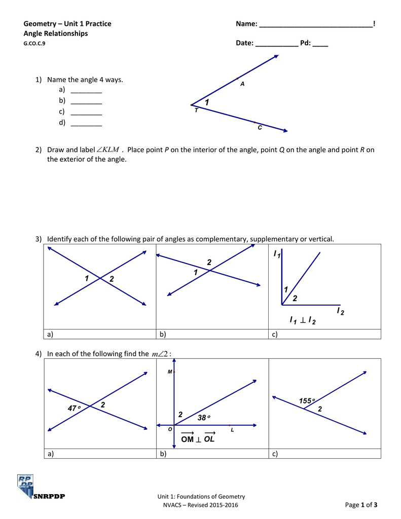 geometry basics homework 6 angle relationships answer key