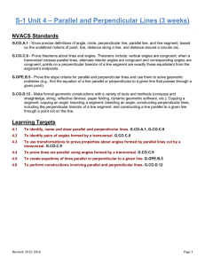 – Parallel and Perpendicular Lines (3 weeks) S-1 Unit 4 NVACS Standards
