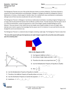 Geometry – Unit 8 Task  Name: _____________________________! Pythagorean Proof