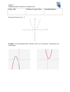 Algebra 2  Graphing Quadratic Equations in Standard Form f(x)