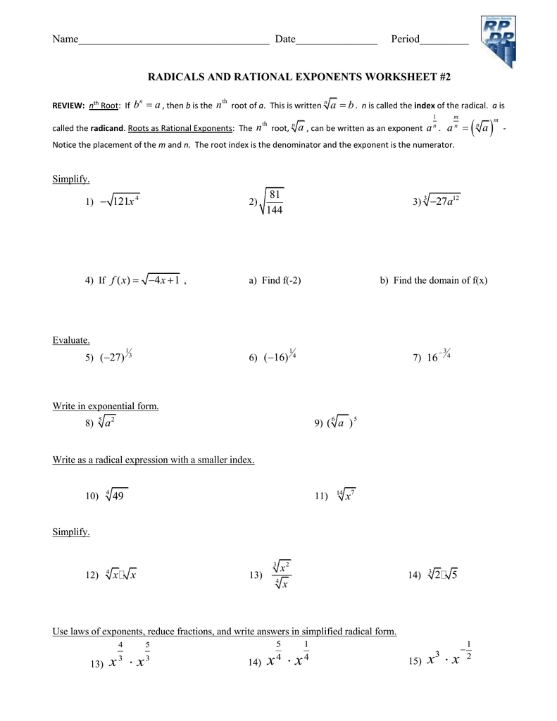 28 Rational Exponents And Radicals Worksheet