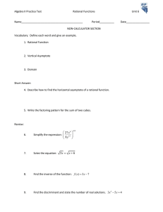 Algebra II Practice Test Rational Functions Unit 6