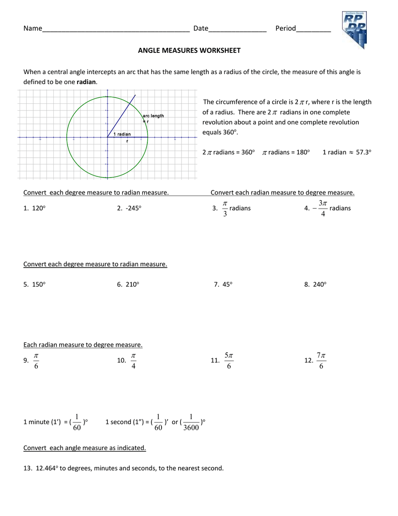 Radians To Degrees Worksheet