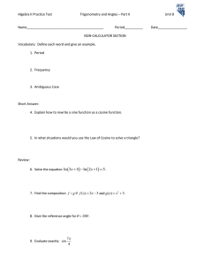 Algebra II Practice Test Trigonometry and Angles – Part II Unit 8