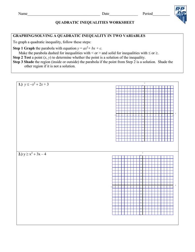 Name______________________________________ Date_______________  Pertaining To Solving Quadratic Inequalities Worksheet