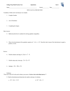 College Prep Math Practice Test Quadratics Unit 1