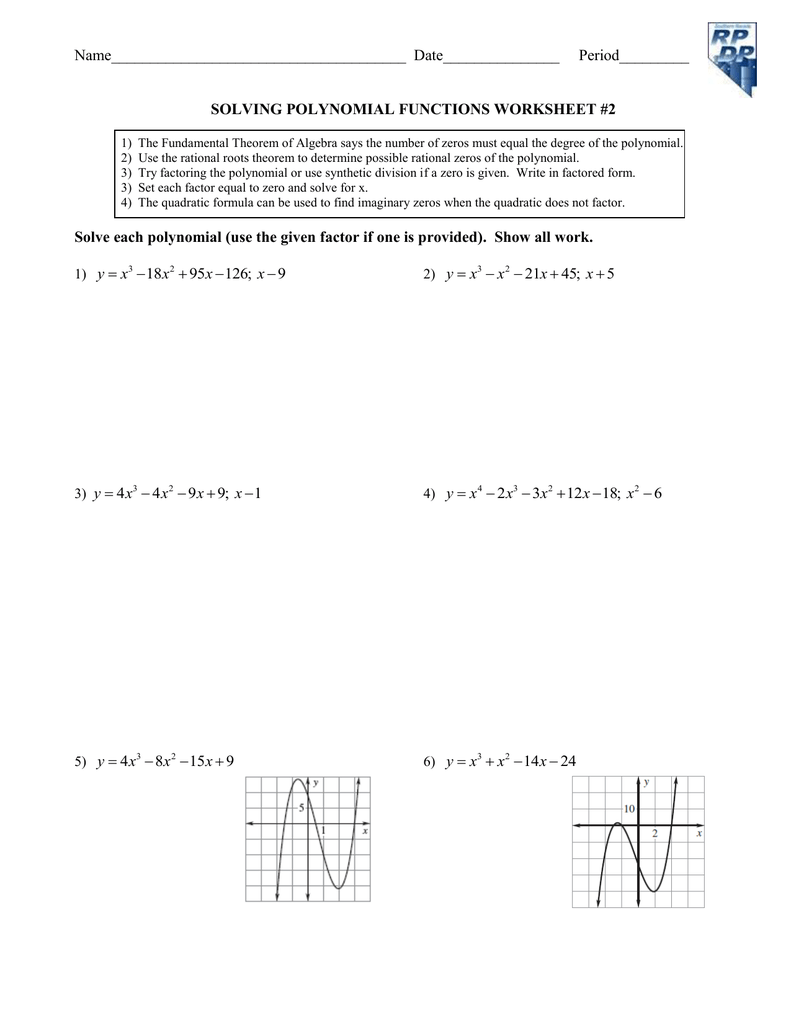 fundamental theorem of algebra worksheet