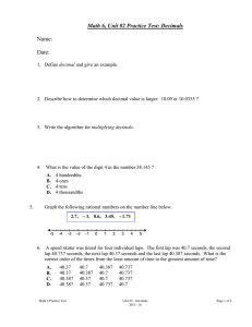 Math 6, Unit 02 Practice Test: Decimals  Name: Date: