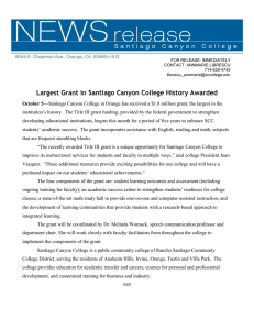 Largest Grant in Santiago Canyon College History Awarded