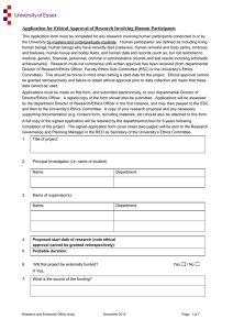 Application for Ethical Approval of Research Involving Human Participants