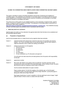 UNIVERSITY OF ESSEX  GUIDE TO COMMITTEE DOCUMENTATION FOR COMMITTEE SECRETARIES INTRODUCTION