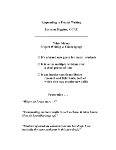 Responding to Project Writing Lorraine Higgins,  CCAC -----------------------------------------------------