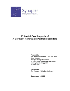 Potential Cost Impacts of A Vermont Renewable Portfolio Standard