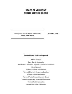 STATE OF VERMONT PUBLIC SERVICE BOARD  Consolidated Position Paper of