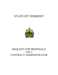 STATE OF VERMONT REQUEST FOR PROPOSALS  CONTRACT ADMINISTRATOR