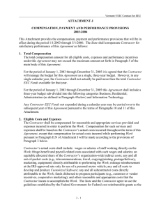 ATTACHMENT J 2003-2006  COMPENSATION, PAYMENT AND PERFORMANCE PROVISIONS