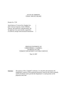 STATE OF VERMONT PUBLIC SERVICE BOARD Docket No. 7270
