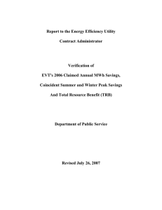 Report to the Energy Efficiency Utility Contract Administrator Verification of