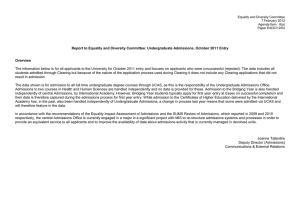 Report to Equality and Diversity Committee: Undergraduate Admissions, October 2011... Overview The information below is for all applicants to the University...