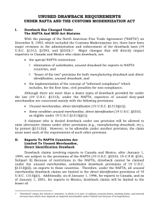 UNUSED DRAWBACK REQUIREMENTS UNDER NAFTA AND THE CUSTOMS MODERNIZATION ACT