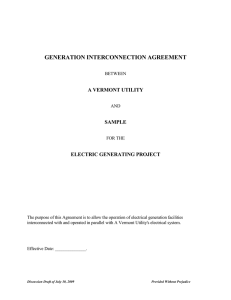 GENERATION INTERCONNECTION AGREEMENT A VERMONT UTILITY SAMPLE