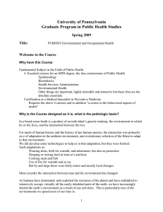 University of Pennsylvania Graduate Program in Public Health Studies Spring 2009 Title: