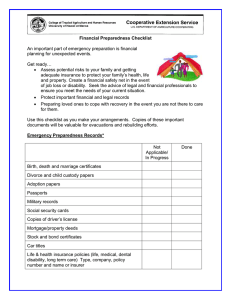 Financial Preparedness Checklist  An important part of emergency preparation is financial