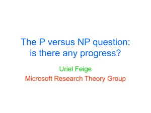 The P versus NP question: is there any progress? Uriel Feige