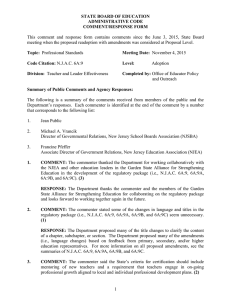 This  comment  and  response  form ... meeting when the proposed readoption with amendments was considered at... STATE BOARD OF EDUCATION ADMINISTRATIVE CODE