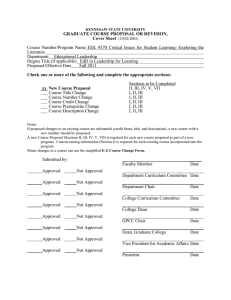 GRADUATE COURSE PROPOSAL OR REVISION, Cover Sheet