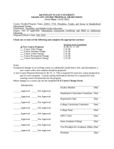 KENNESAW STATE UNIVERSITY GRADUATE COURSE PROPOSAL OR REVISION, Cover Sheet