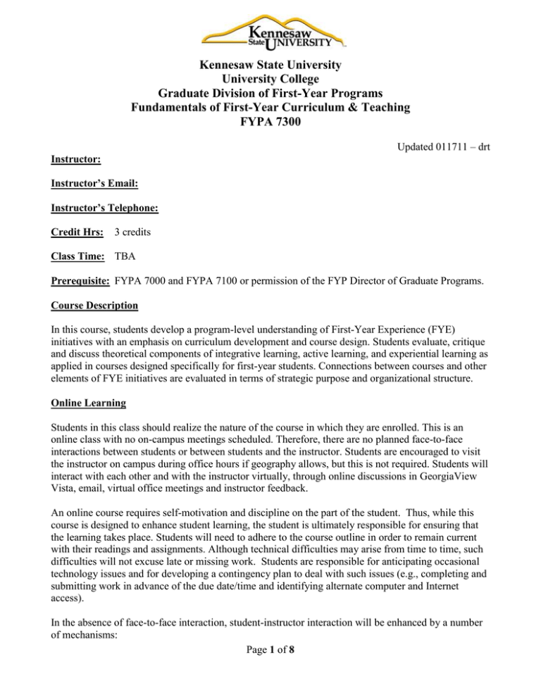 Kennesaw State University University College Graduate Division of First