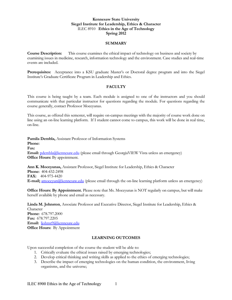 Kennesaw State Academic Calendar >> Ethics In The Age Of Technology Kennesaw State University Kennesaw State Academic Calendar >> Ethics In The Age Of Technology Kennesaw State University
